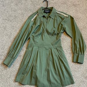 Royalty by Maluma Army Green Mini Dress Sz 8 Beaded Shoulder Fall Outfit